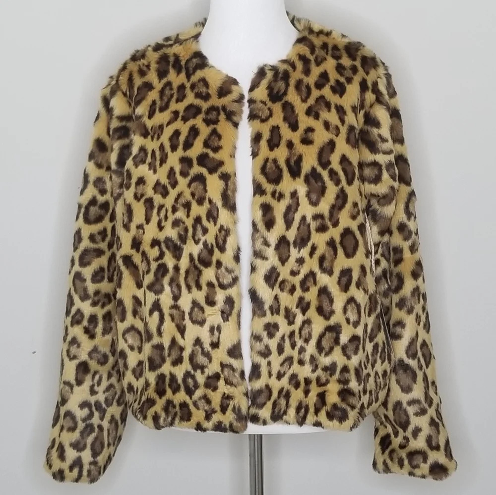 NWT Band of Gypsies Leopard Faux Fur Coat S - Picture 2 of 8